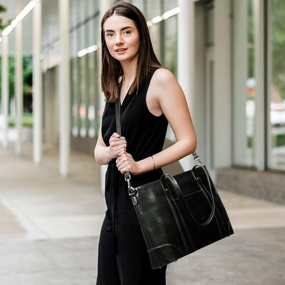 S-zone Women's Black Office 15.6 Inch Designer Cross Body Shoulder Handbag - Picture 6 of 6